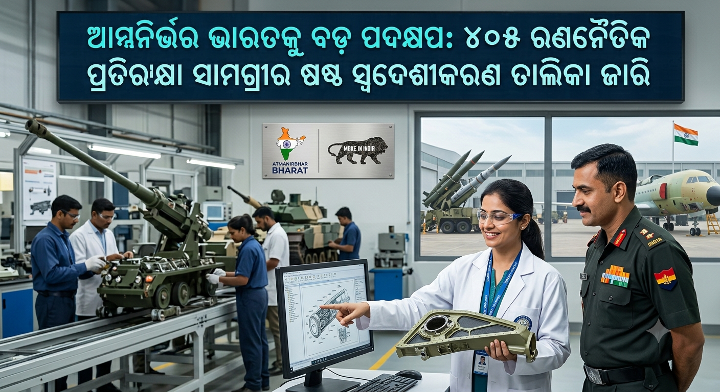 ଆତ୍ମନିର୍ଭର ଭାରତକୁ ବଡ଼ ପଦକ୍ଷେପ: ୪୦୫ ରଣନୈତିକ ପ୍ରତିରକ୍ଷା ସାମଗ୍ରୀର ଷଷ୍ଠ ସ୍ୱଦେଶୀକରଣ ତାଲିକା ଜାରି