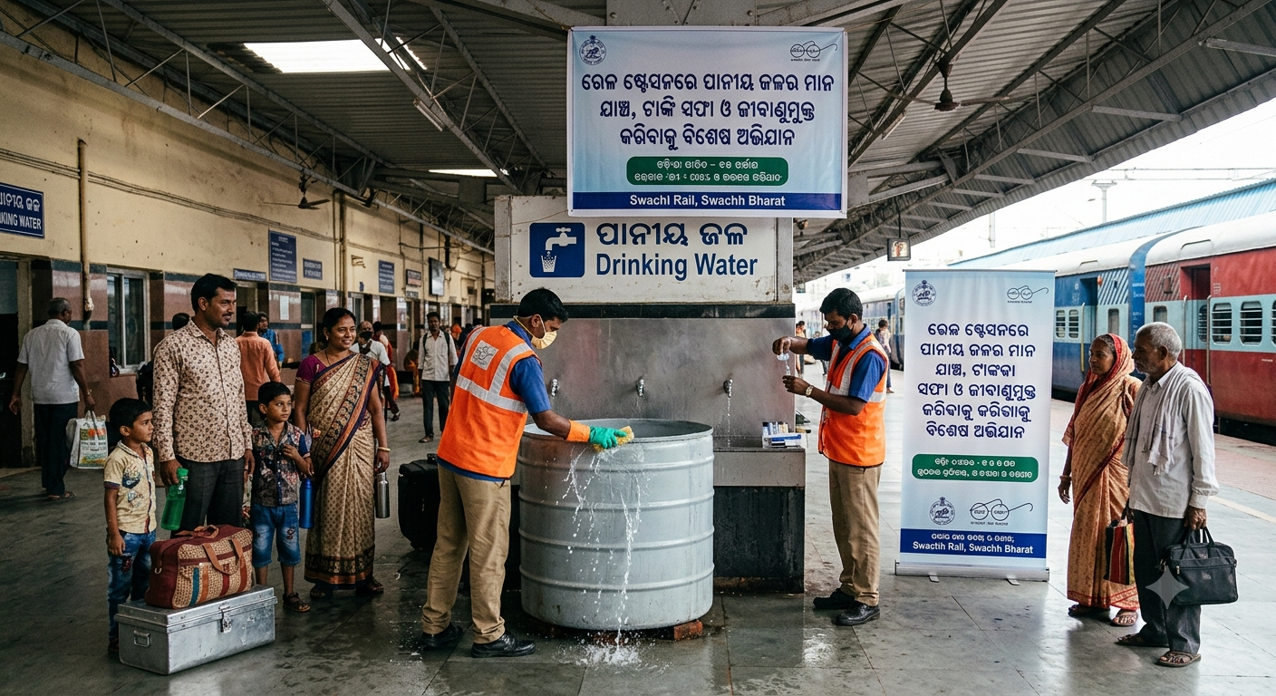ରେଳ ଷ୍ଟେସନରେ ପାନୀୟ ଜଳର ମାନ ଯାଞ୍ଚ, ଟାଙ୍କି ସଫା ଓ ଜୀବାଣୁମୁକ୍ତ କରିବାକୁ ବିଶେଷ ଅଭିଯାନ