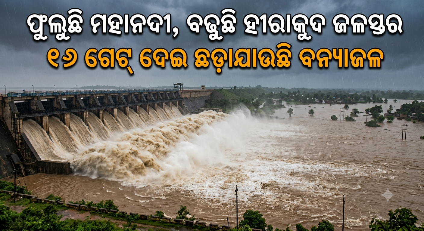 ଫୁଲୁଛି ମହାନଦୀ, ବଢୁଛି ହୀରାକୁଦ ଜଳସ୍ତର; ୧୬ ଗେଟ୍ ଦେଇ ଛଡ଼ାଯାଉଛି ବନ୍ୟାଜଳ
