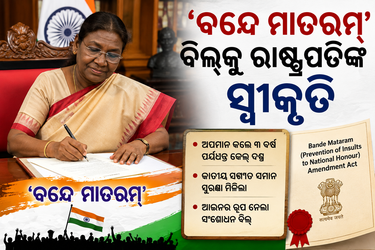 ରାଷ୍ଟ୍ରପତିଙ୍କ ମଞ୍ଜୁରି ପରେ ଆଇନ ହେଲା ‘ବନ୍ଦେ ମାତରମ୍’ ବିଲ୍