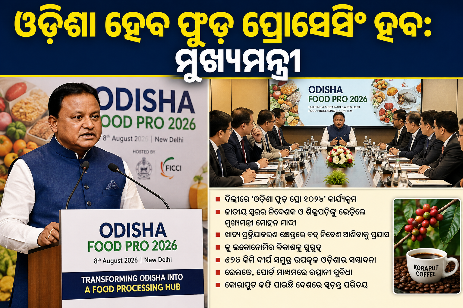 ଖାଦ୍ୟ ପ୍ରକ୍ରିୟାକରଣରେ ନୂଆ ପରିଚୟ ଗଢ଼ିବ ଓଡ଼ିଶା: ନିବେଶକଙ୍କୁ ଆହ୍ୱାନ କଲେ ମୁଖ୍ୟମନ୍ତ୍ରୀ