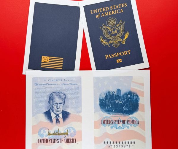 A sample of a limited release of a commemorative U.S. passport that celebrates America's 250th birthday and features a picture of President Donald Trump, is photographed Tuesday, April 28, 2026. (AP Photo/Jon Elswick)